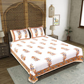 Timeless Serenity Ethnic Block Print Double Bedsheet Set - Cotton Floral Bedding for Elegant Makeovers
